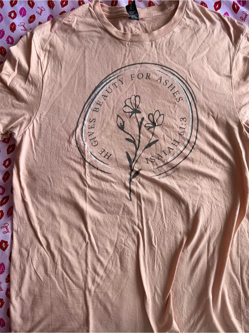 Peach Floral Graphic Tee - Isaiah 61:3